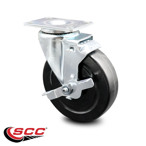 5 Inch Hard Rubber Wheel Swivel Top Plate Caster With Brake